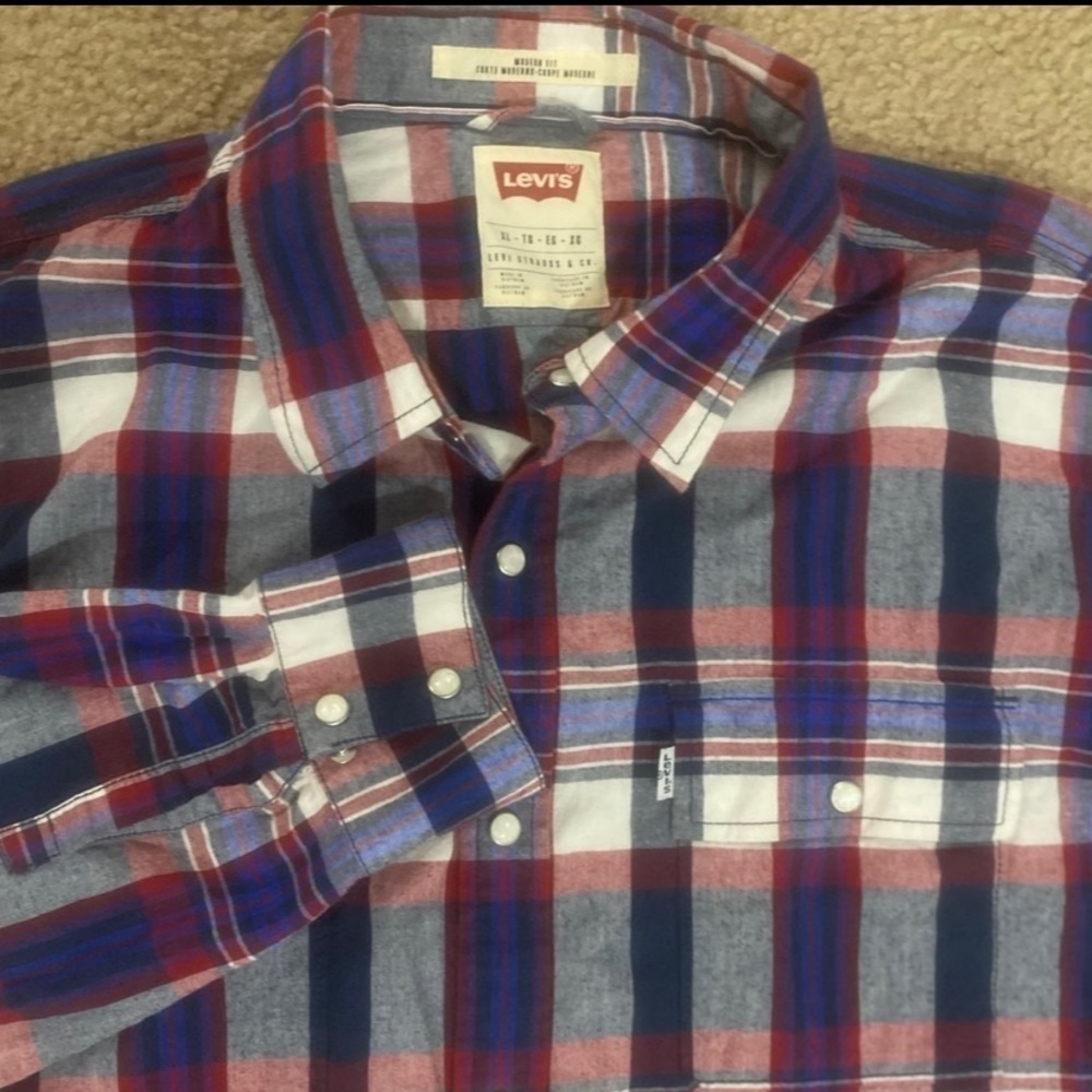 Levi’s Men’s XL Modern Fit Pearl Snap Long Sleeve Plaid Shirt - Picture 1 of 8